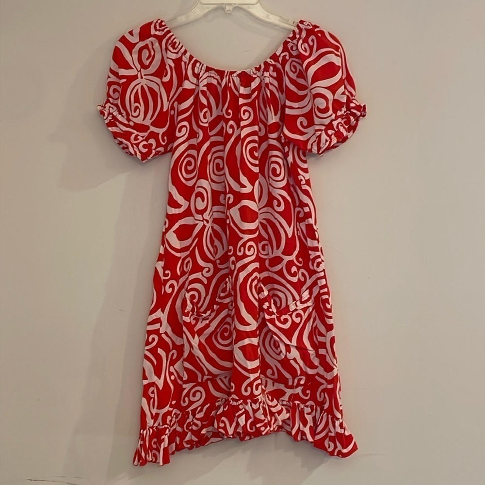Tybee Island Clothing Co Tomato Red Short Sleeve Ruffle Tunic Swim Coverup Sz M
